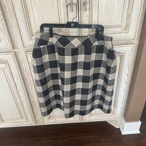 Talbots Woman Petites Beige & charcoal wool blend plaid skirt